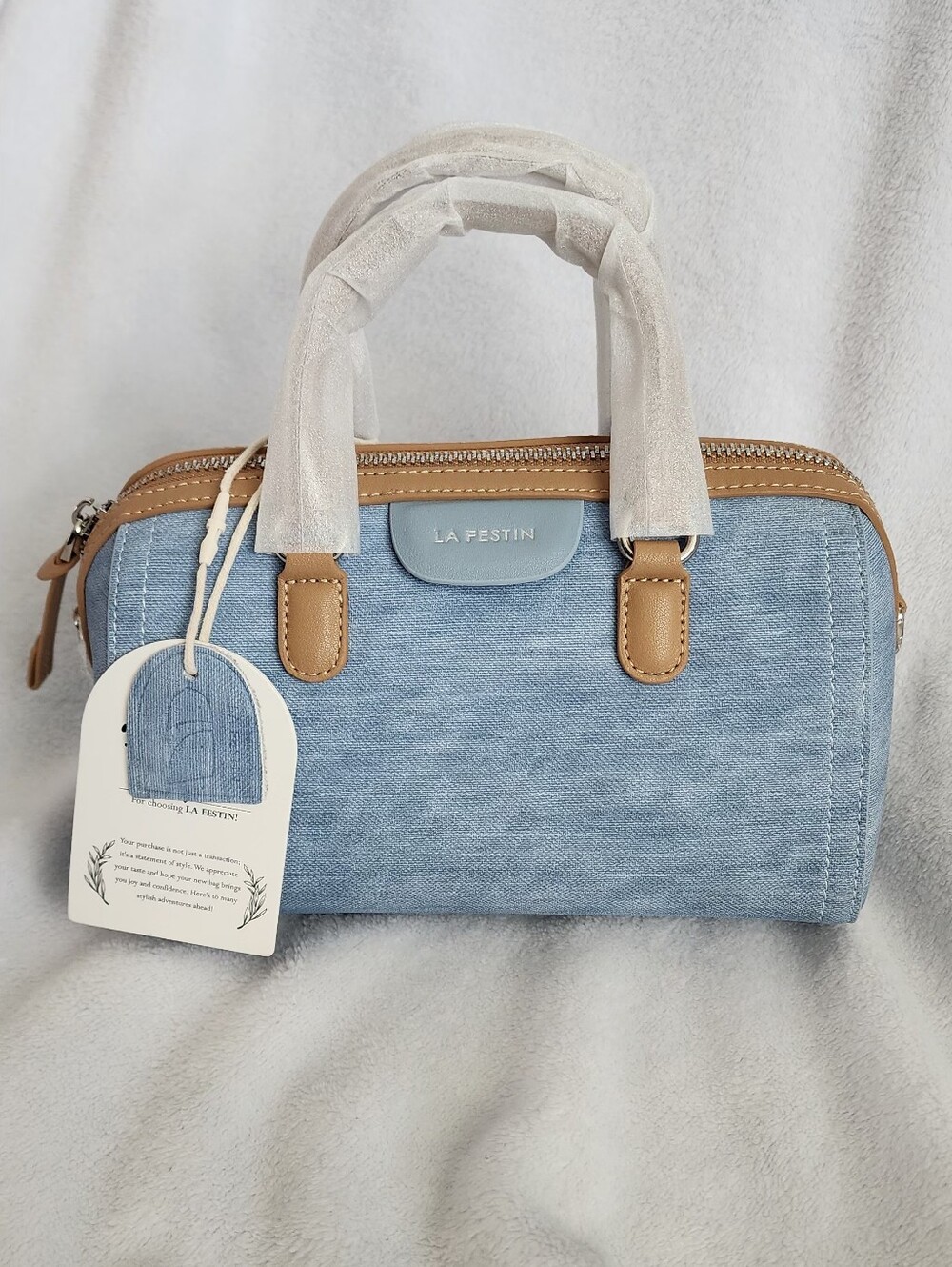 LA FESTIN Top Handle Purse Stylish Handbag Crossbody Satchel Denim Blue